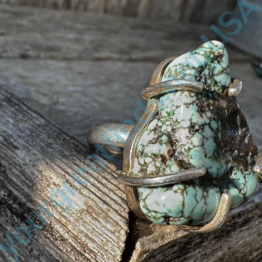 Vintage Chunky Spider Web Turquoise Sterling Silver Ring 8.5 Ring