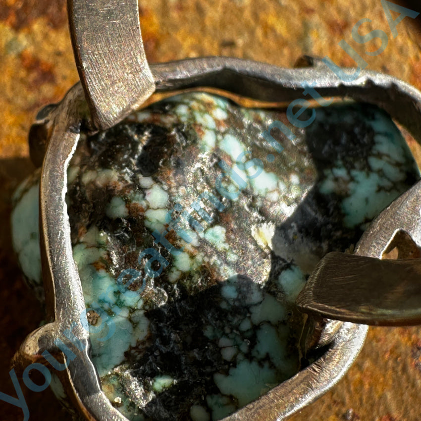 Vintage Chunky Spider Web Turquoise Sterling Silver Ring 8.5 Ring