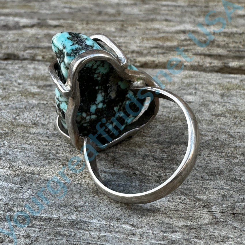 Vintage Chunky Spider Web Turquoise Sterling Silver Ring 8.5 Ring