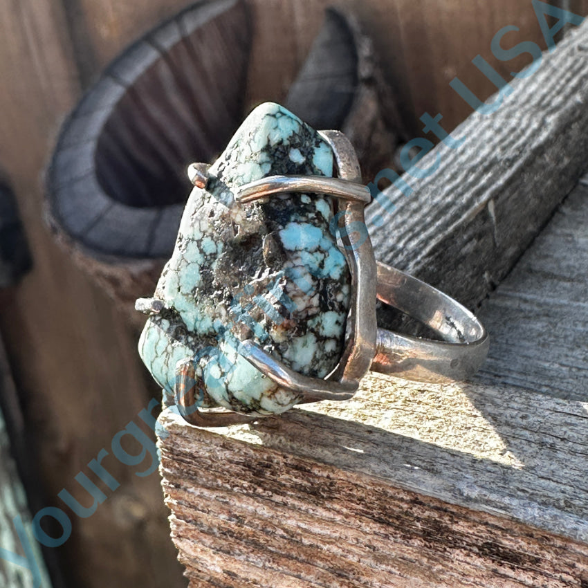 Vintage Chunky Spider Web Turquoise Sterling Silver Ring 8.5 Ring