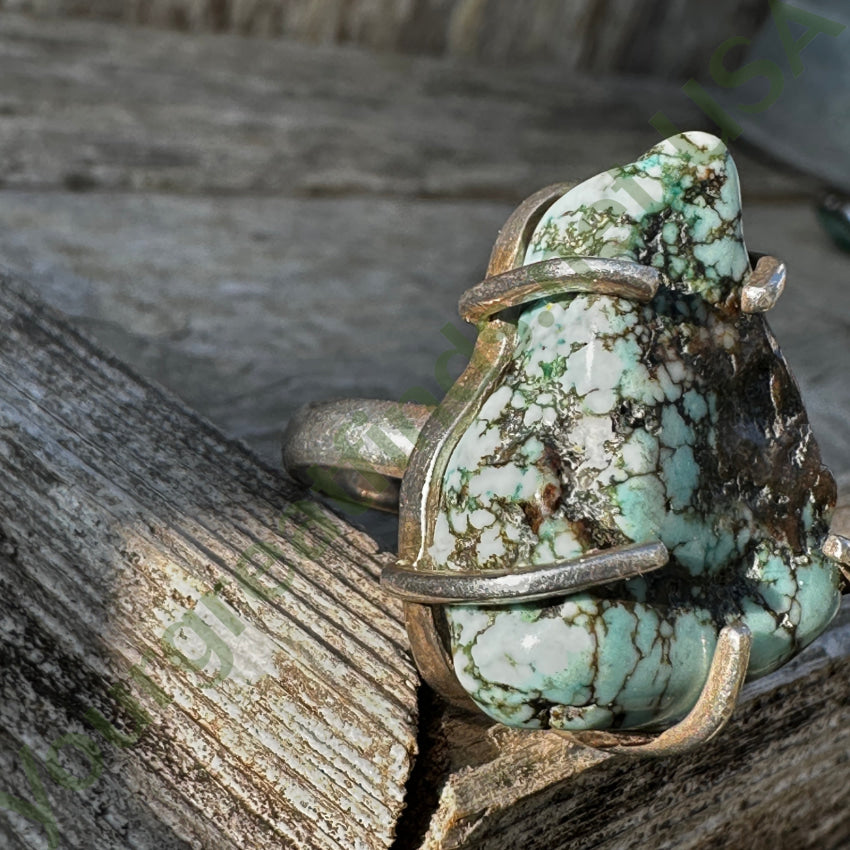 Vintage Chunky Spider Web Turquoise Sterling Silver Ring 8.5 Ring