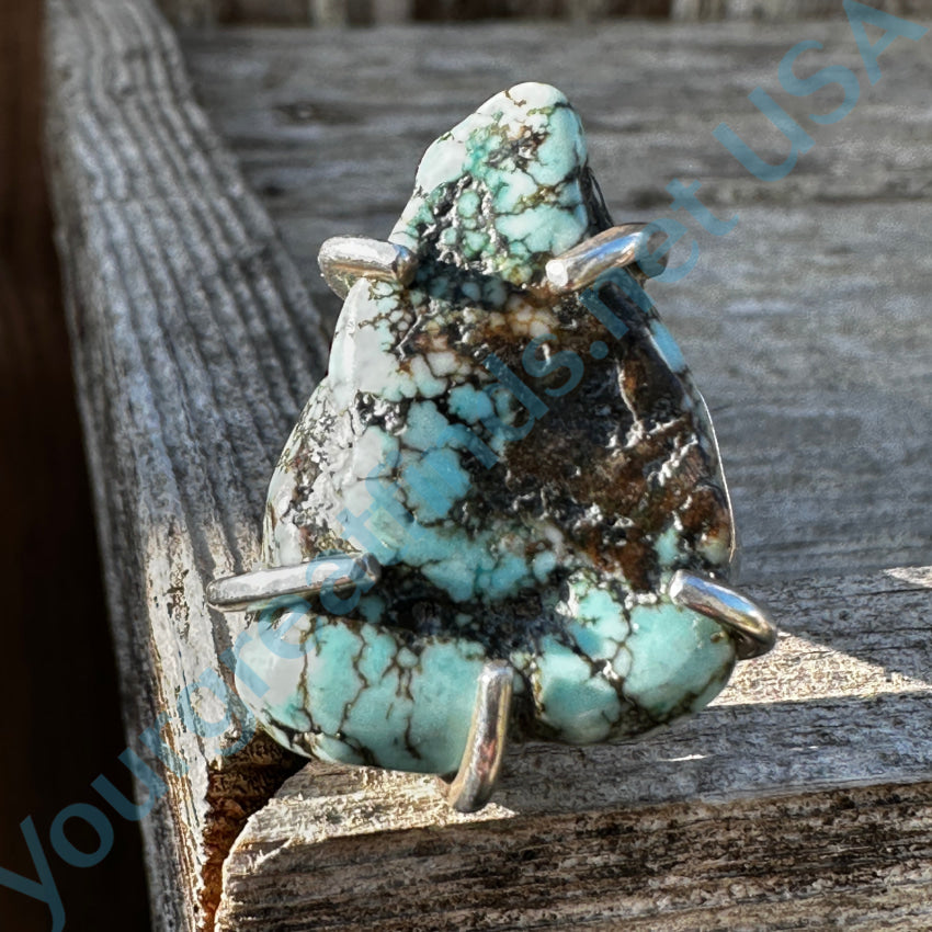 Vintage Chunky Spider Web Turquoise Sterling Silver Ring 8.5 Ring