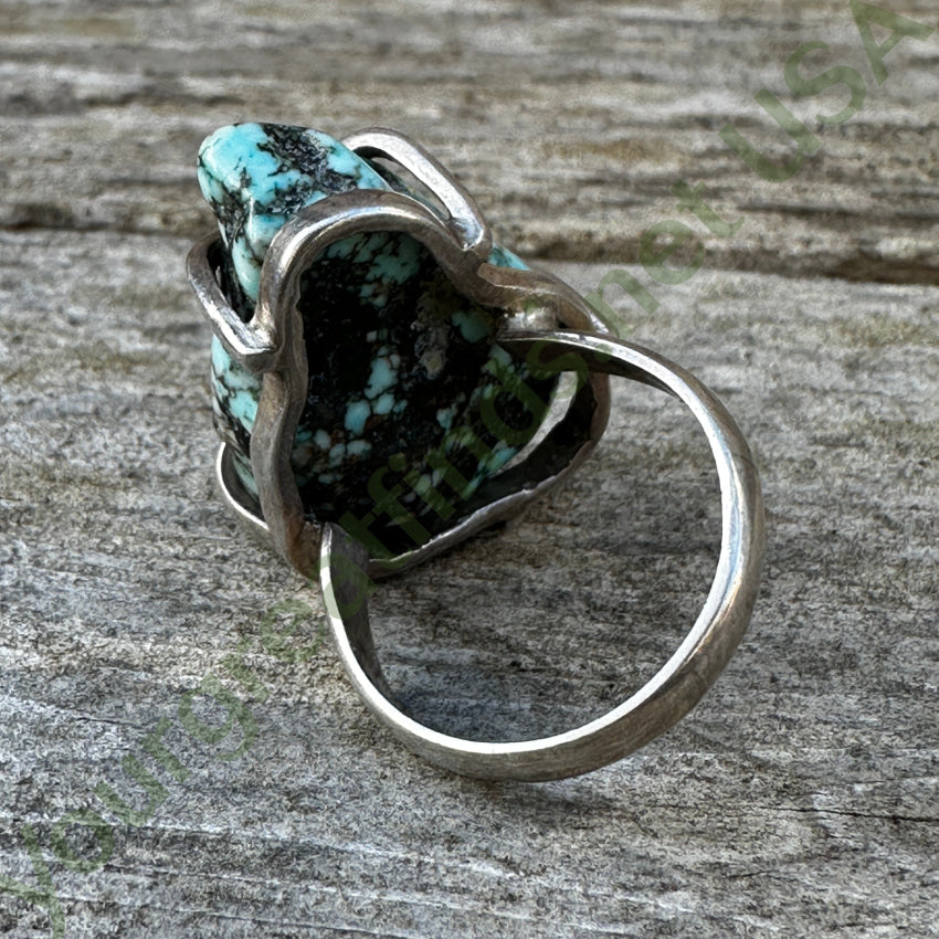Vintage Chunky Spider Web Turquoise Sterling Silver Ring 8.5 Ring