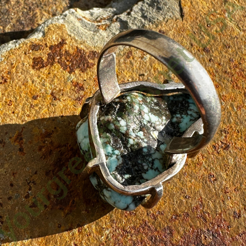 Vintage Chunky Spider Web Turquoise Sterling Silver Ring 8.5 Ring