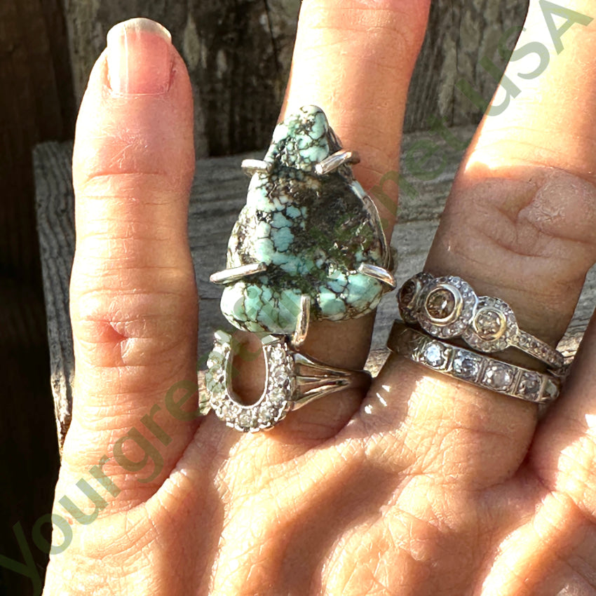 Vintage Chunky Spider Web Turquoise Sterling Silver Ring 8.5 Ring