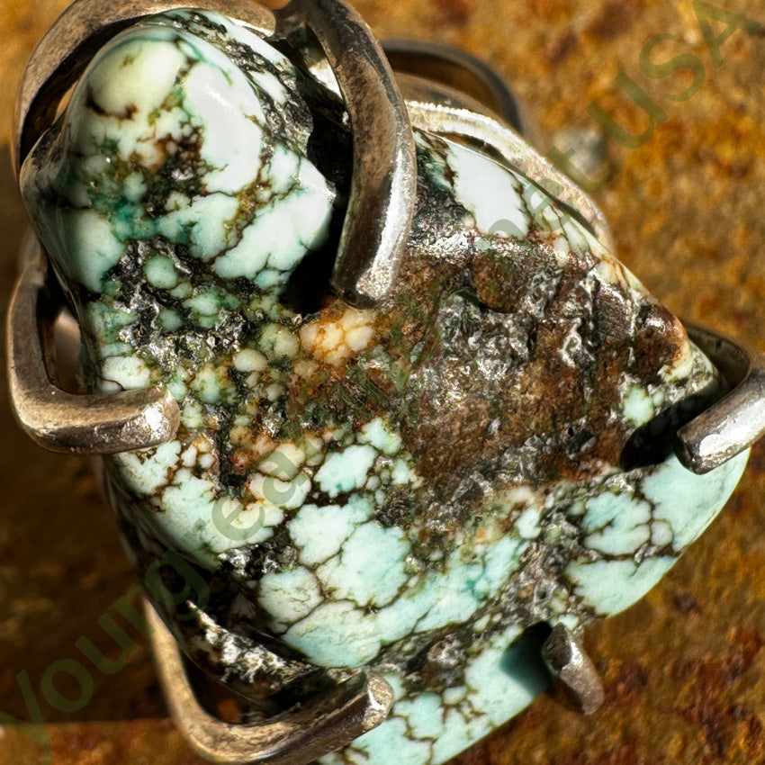Vintage Chunky Spider Web Turquoise Sterling Silver Ring 8.5 Ring