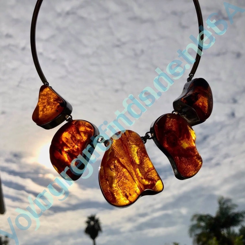 Vintage Chunky Sterling Silver Baltic Amber Choker Necklace Yourgreatfinds