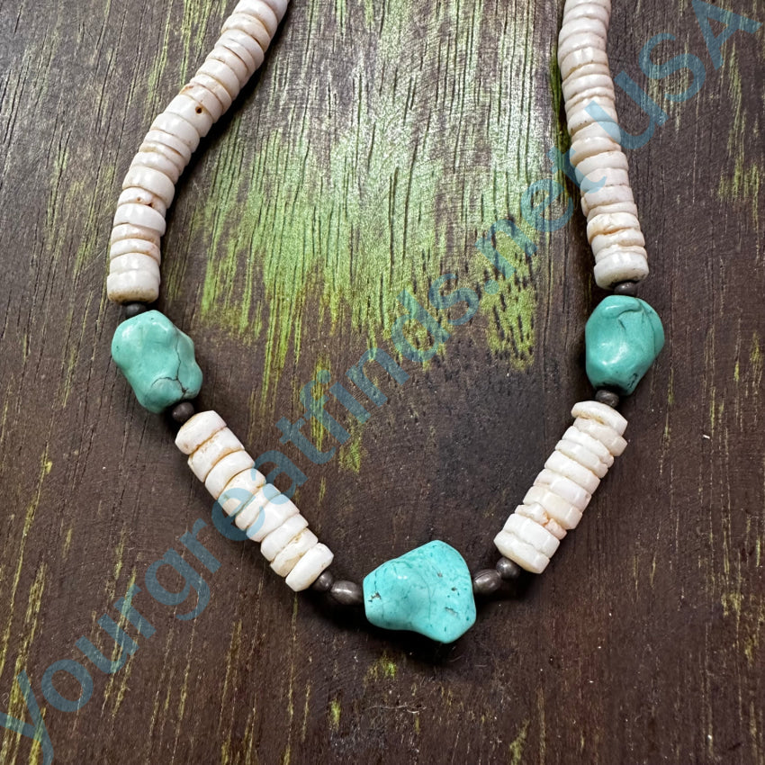 Vintage Chunky White Cone Shell Turquoise Necklace Necklace