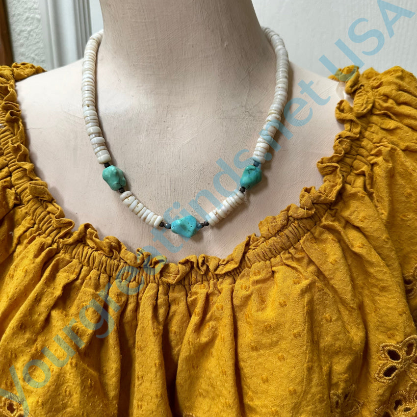 Vintage Chunky White Cone Shell Turquoise Necklace Necklace