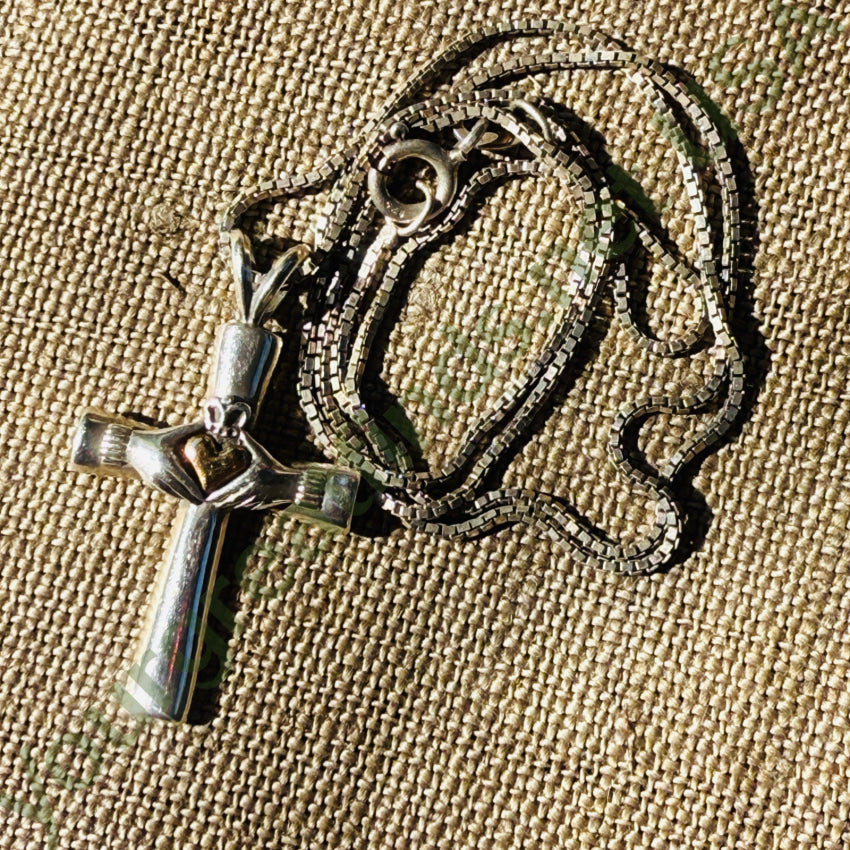 Vintage Claddagh Cross Necklace Sterling Silver necklace