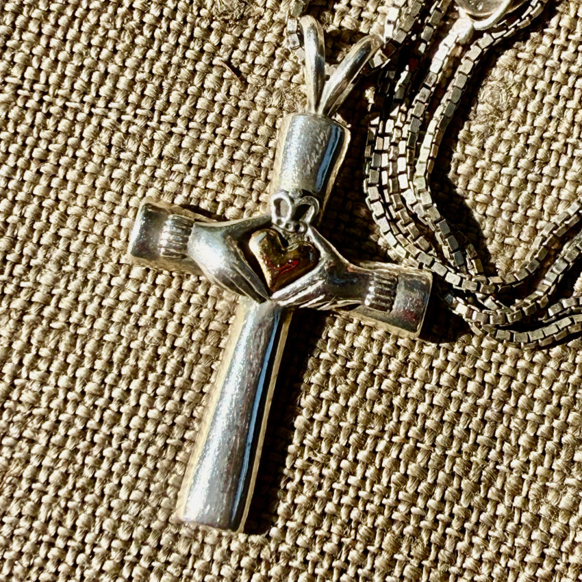 Vintage Claddagh Cross Necklace Sterling Silver necklace