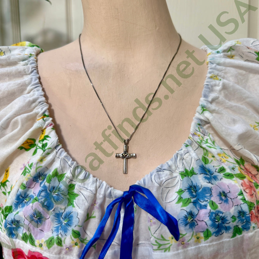 Vintage Claddagh Cross Necklace Sterling Silver necklace