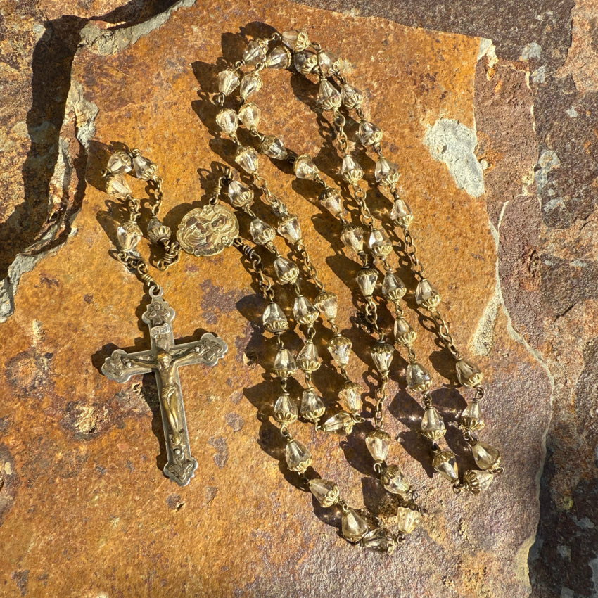 Vintage Clear Glass Bead Catholic Rosary rosary necklace