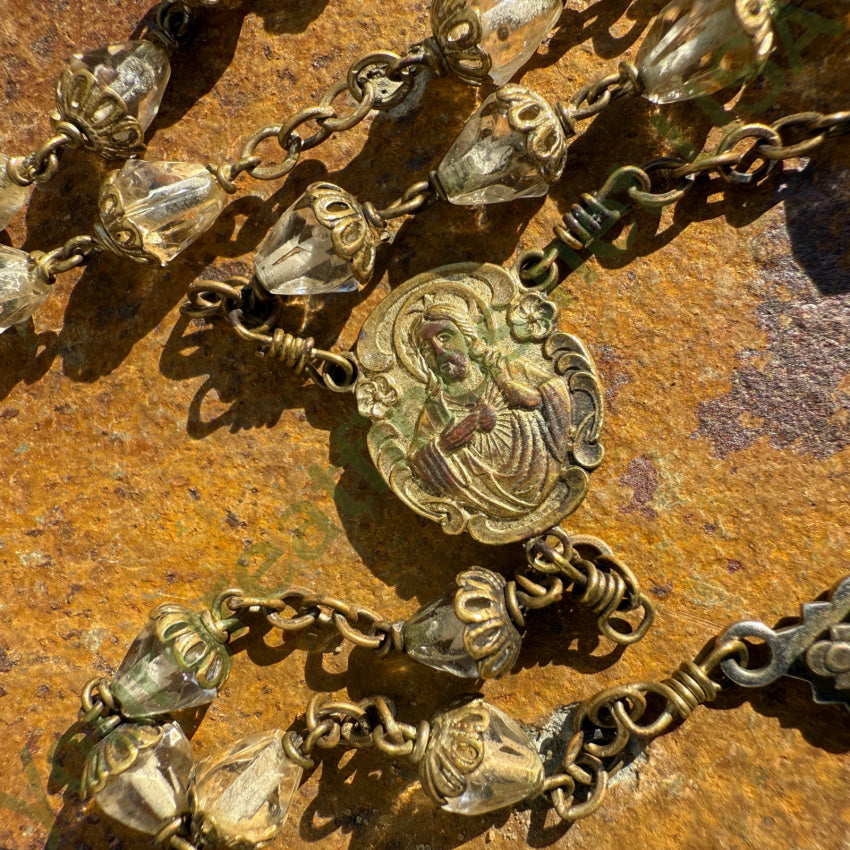 Vintage Clear Glass Bead Catholic Rosary rosary necklace
