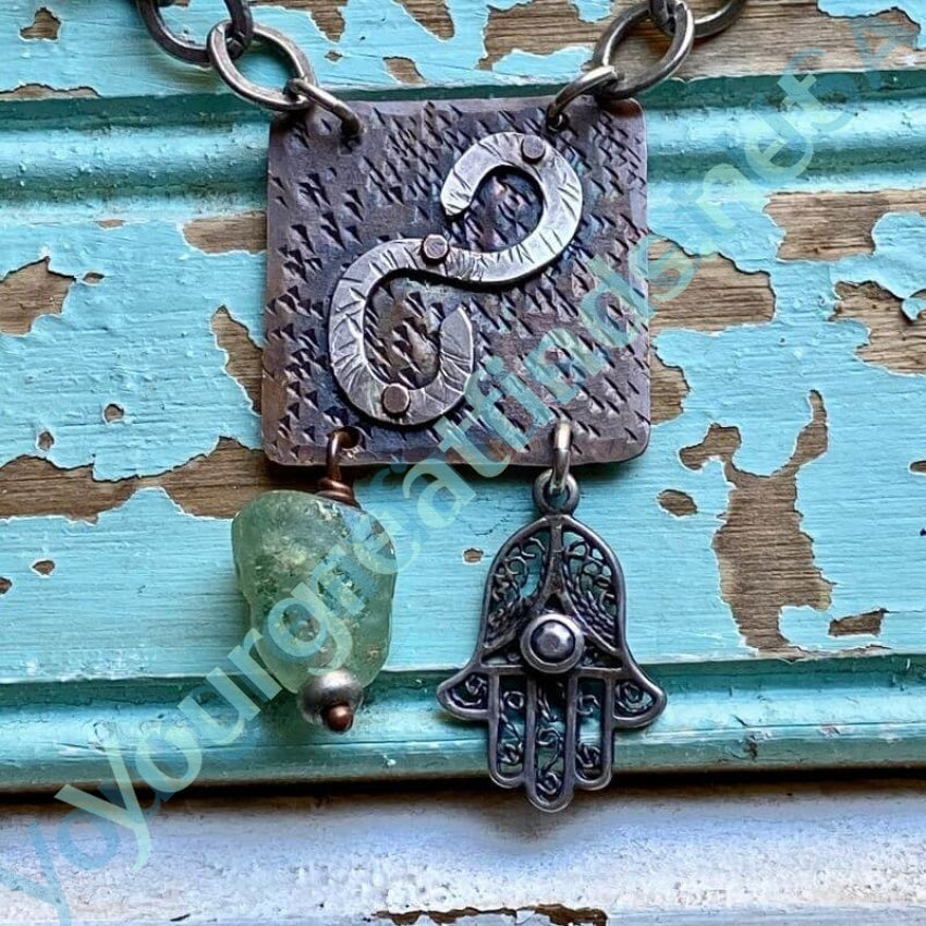 Blue Vintage Key Art Necklace
