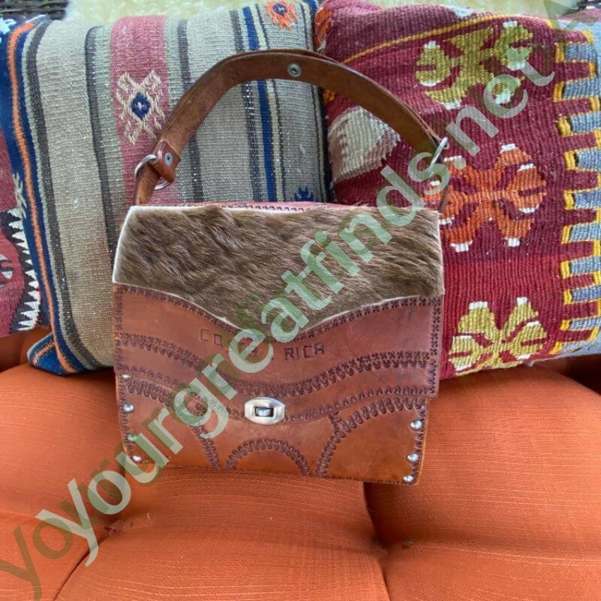 Vintage Costa Rica Leather and Wood Turn Lock Bag Yourgreatfinds