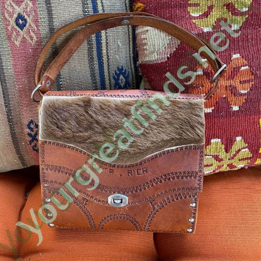 Vintage Costa Rica Leather and Wood Turn Lock Bag Yourgreatfinds
