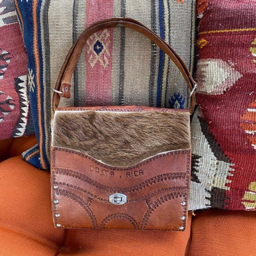 Vintage Costa Rica Leather and Wood Turn Lock Bag Yourgreatfinds