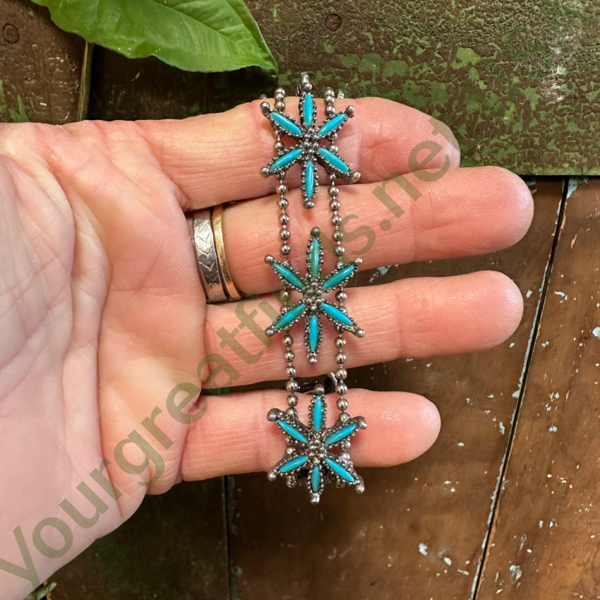 Vintage Costume Grade Faux Needlepoint Turquoise Bracelet Bracelet