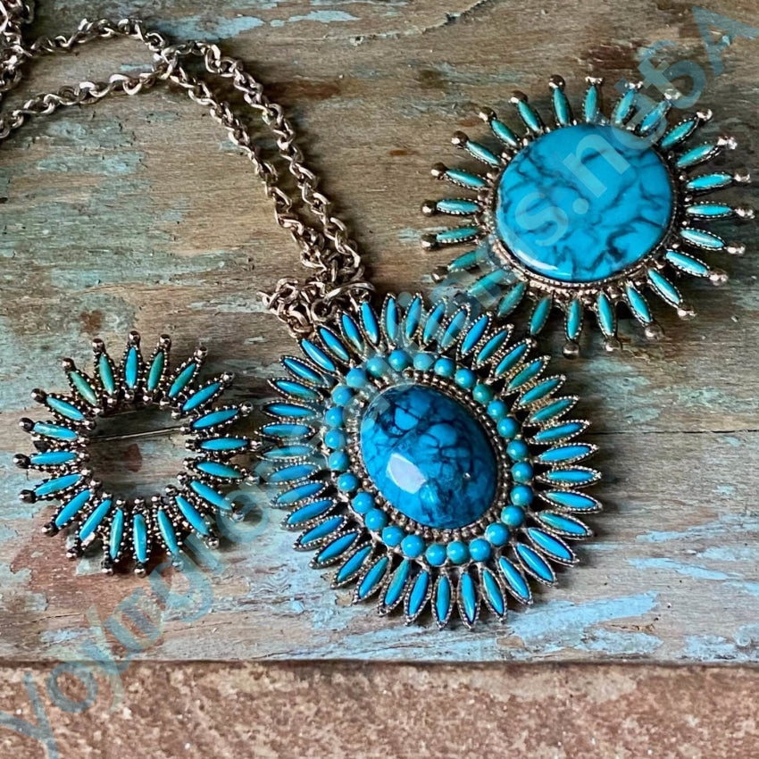 Vintage Costume Grade Faux Turquoise Rosette Necklace Yourgreatfinds