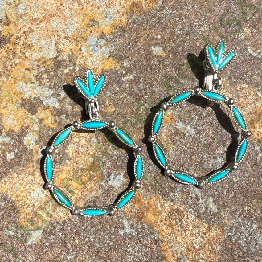 Vintage Costume Grade Faux Turquoise Southwestern Hoop Earrings earrings