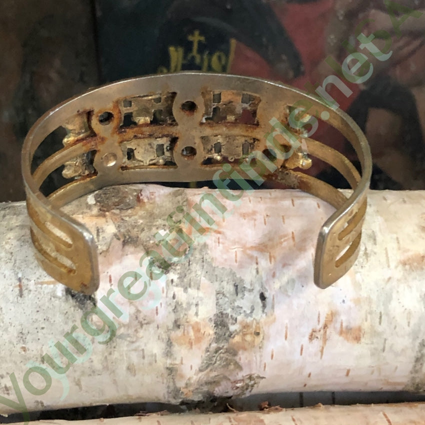 Vintage Costume Grade Gold Tone and Faux Turquoise Row Bracelet Yourgreatfinds