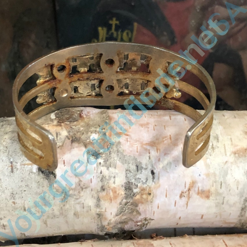 Vintage Costume Grade Gold Tone and Faux Turquoise Row Bracelet Yourgreatfinds