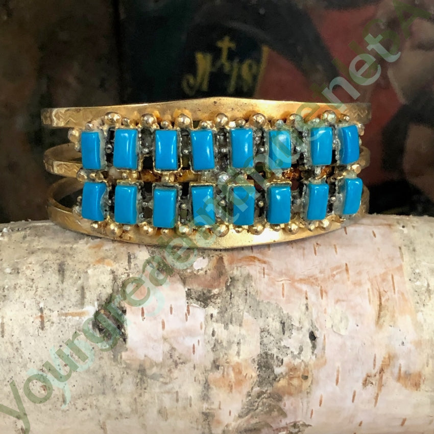 Vintage Costume Grade Gold Tone and Faux Turquoise Row Bracelet Yourgreatfinds