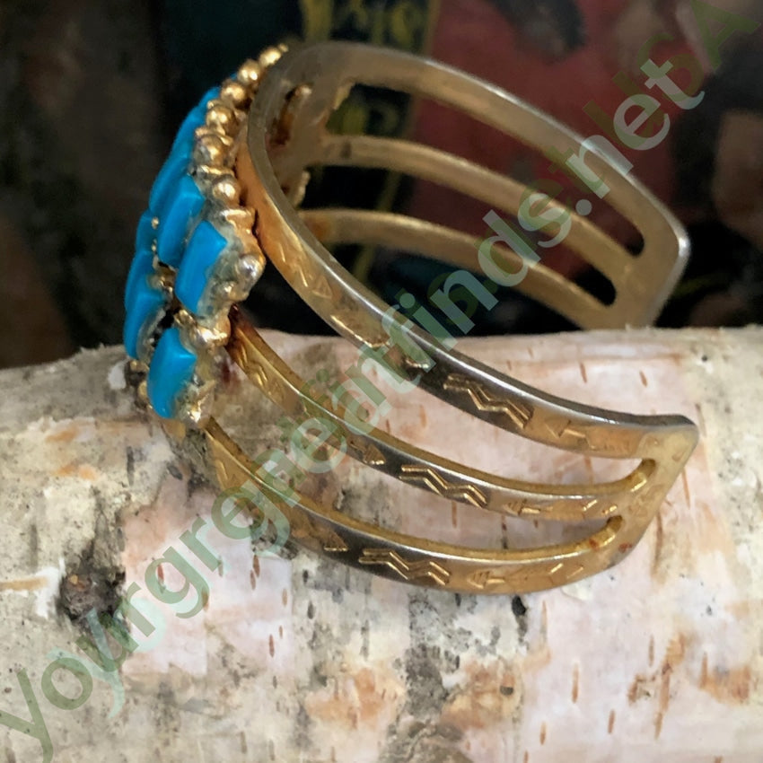 Vintage Costume Grade Gold Tone and Faux Turquoise Row Bracelet Yourgreatfinds