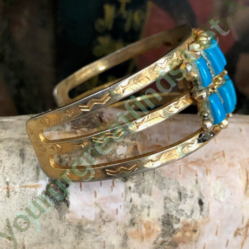 Vintage Costume Grade Gold Tone and Faux Turquoise Row Bracelet Yourgreatfinds