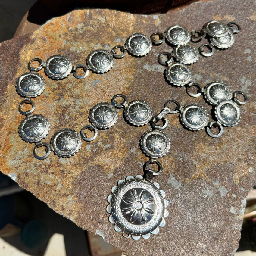 Vintage Costume Grade Silver Concho Belt Silver concho belt