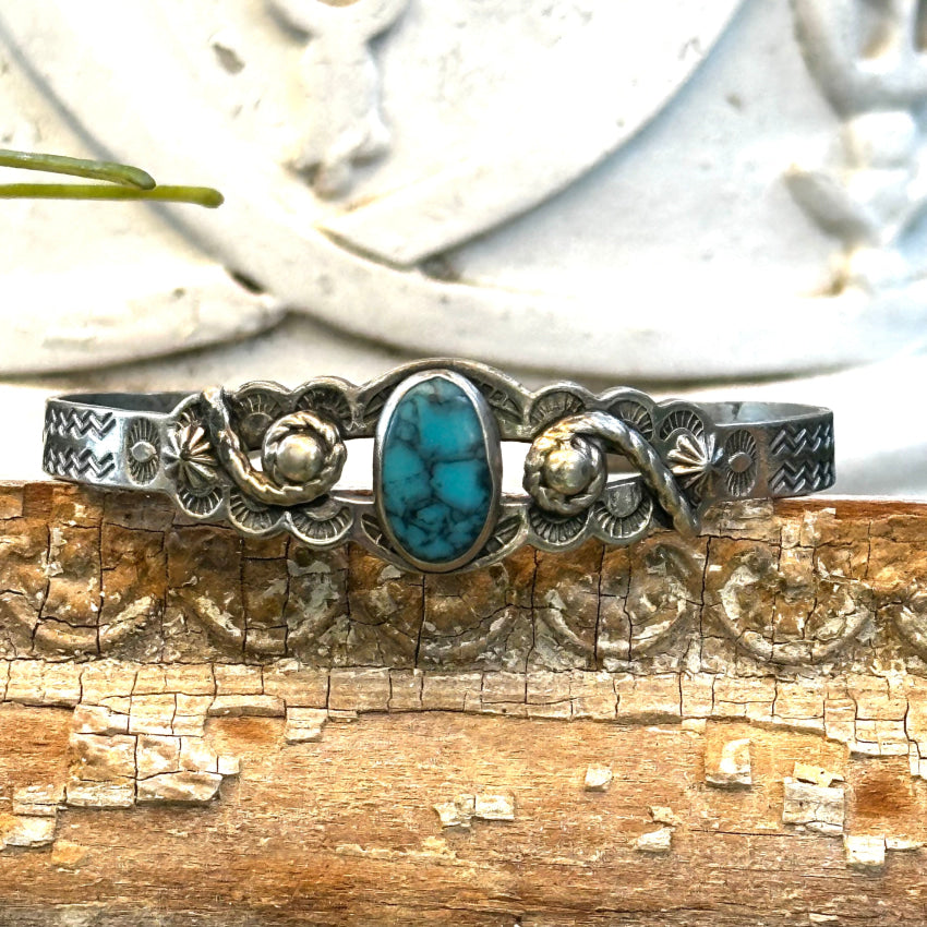 Vintage Costume Grade Silver & Faux Turquoise Indian Bracelet Bracelet