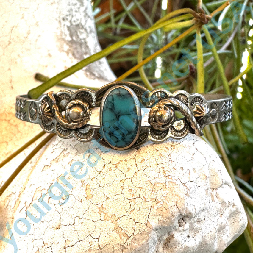 Vintage Costume Grade Silver & Faux Turquoise Indian Bracelet Bracelet