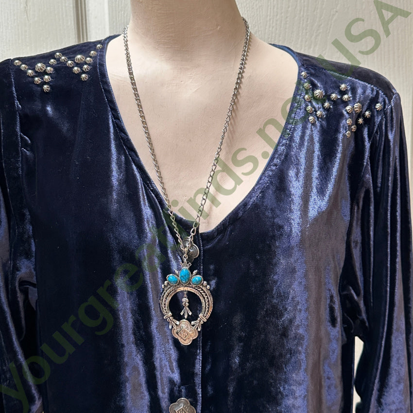 Vintage Costume Grade Silver Tone Naja Necklace Faux Turquoise
