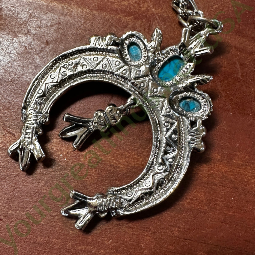 Vintage Costume Grade Silver Tone Naja Necklace Faux Turquoise