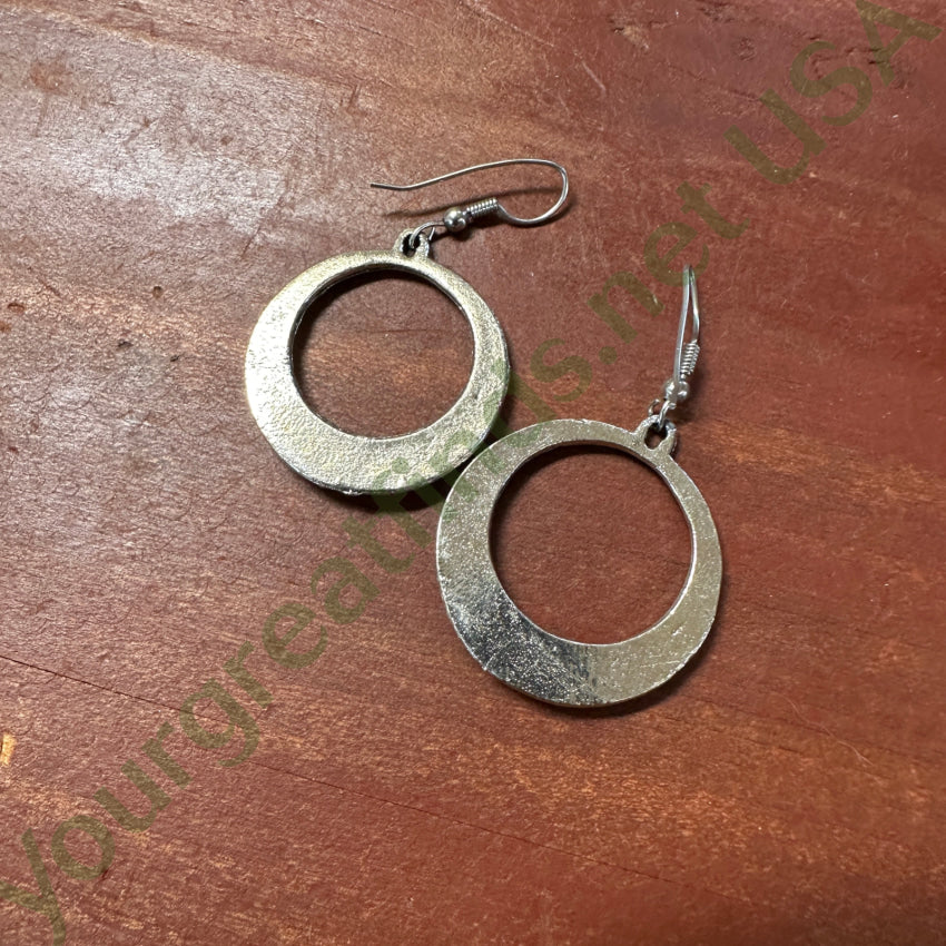 Vintage Costume Grade Silver Tone Needlepoint Faux Turquoise Pierced Hoop Earrings Earrings