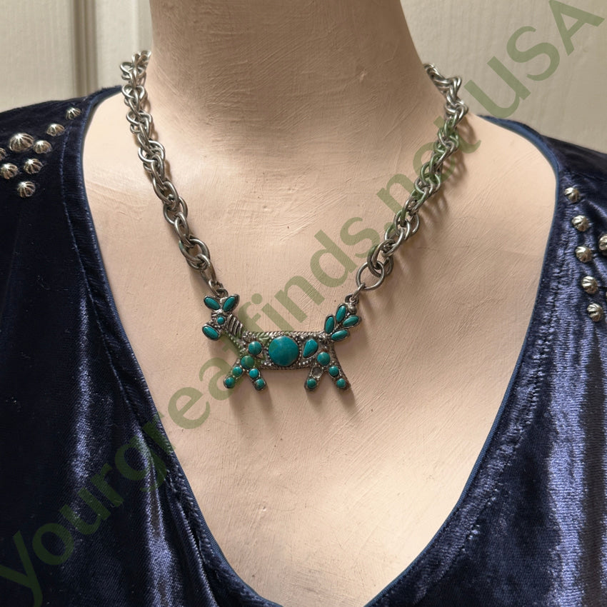 Vintage Costume Grade Siver & Faux Turquoise Horse Necklace Necklace