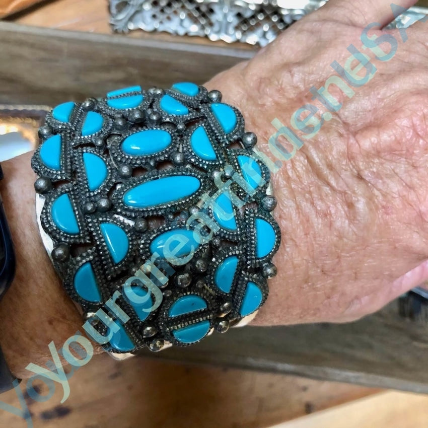 Turquoise Cuff Bracelet Zuni Jewelry Row Bracelet, Old Pawn Turquoise  Jewelry Native American