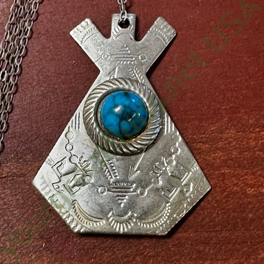 Vintage Costume Silver Tone & Faux Turquoise Necklace Sterling Chain Necklace