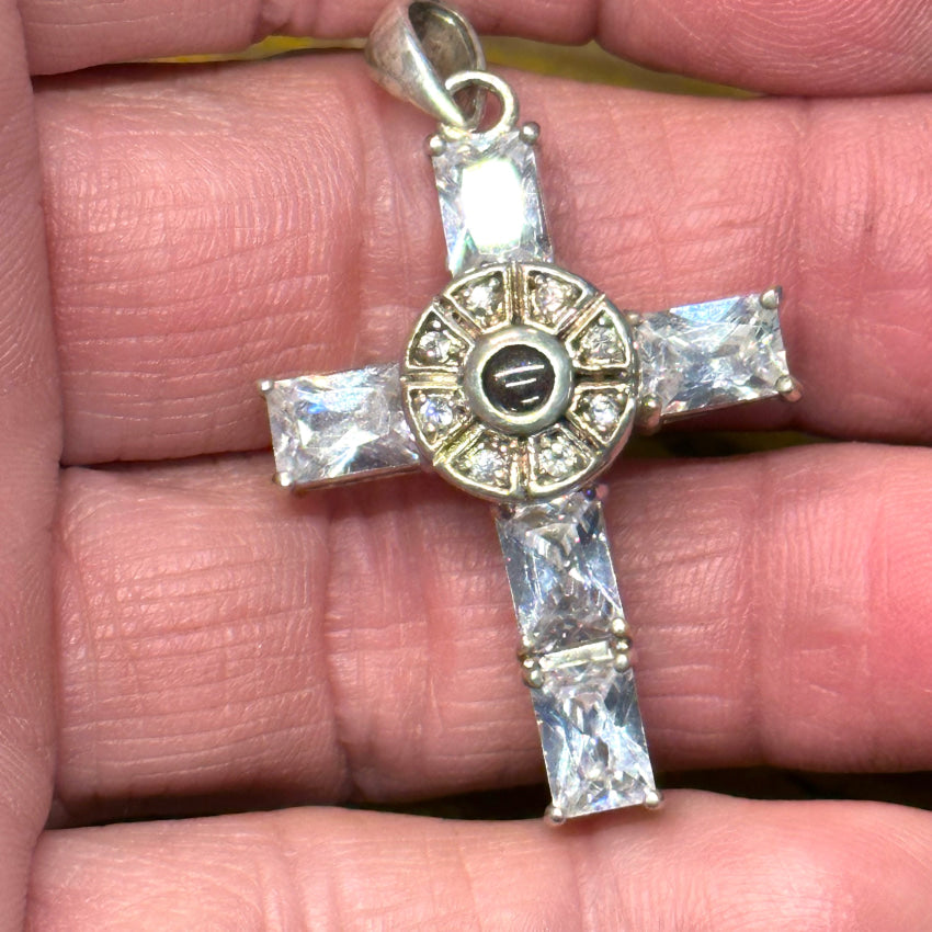 Vintage Cubic Zirconia Lords Prayer Stanhope Cross Pendant