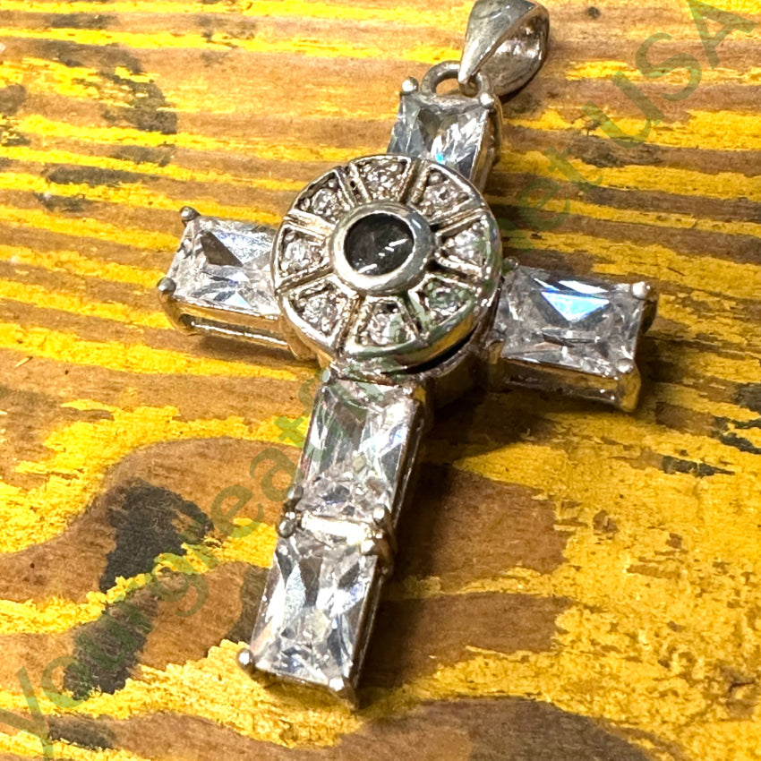 Vintage Cubic Zirconia Lords Prayer Stanhope Cross Pendant