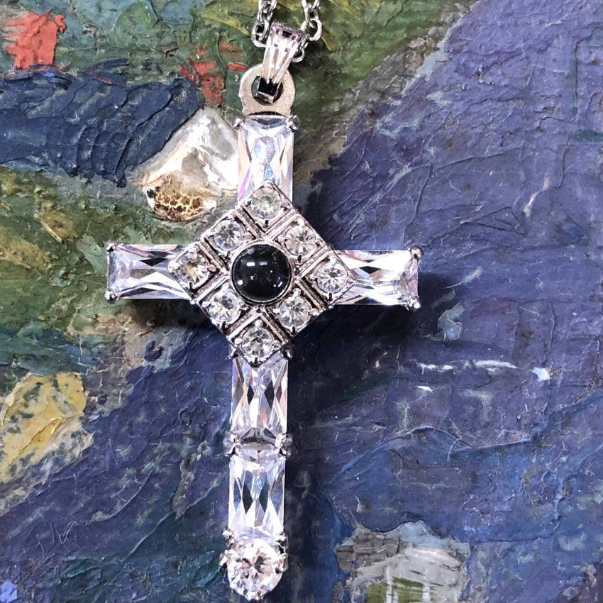 Vintage Cubic Zirconia Lord’s Prayer Stanhope Cross Pendant Necklaces