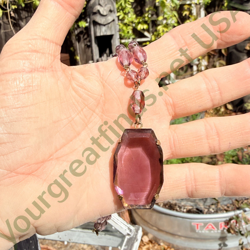 Vintage Czechoslovakian Glass Beaded Necklace Purple necklace