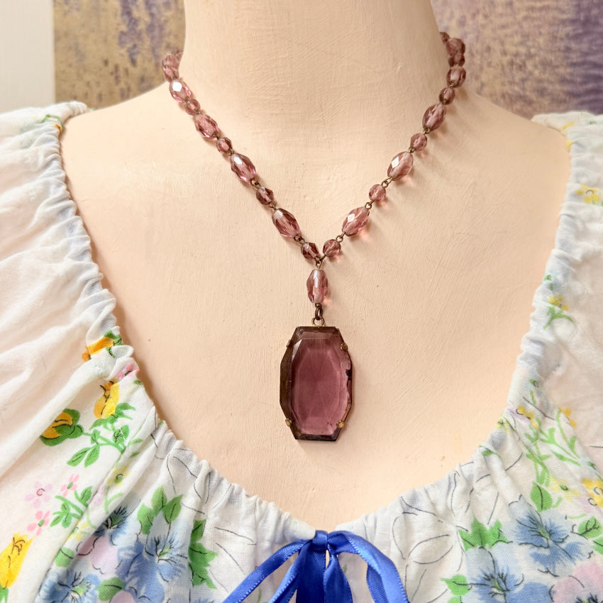 Vintage Czechoslovakian Glass Beaded Necklace Purple necklace