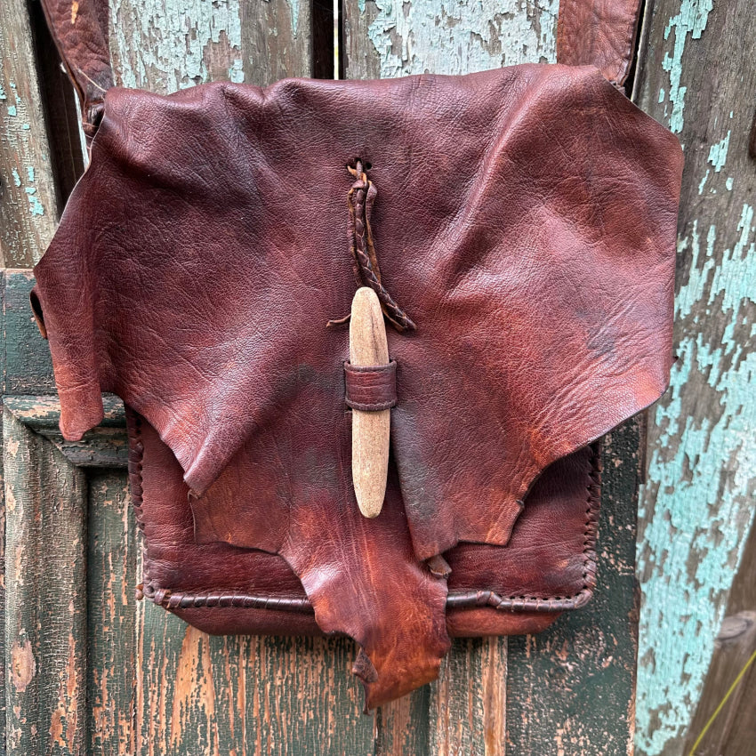 Vintage Dark Brown Leather Driftwood Freeform Shoulder Bag