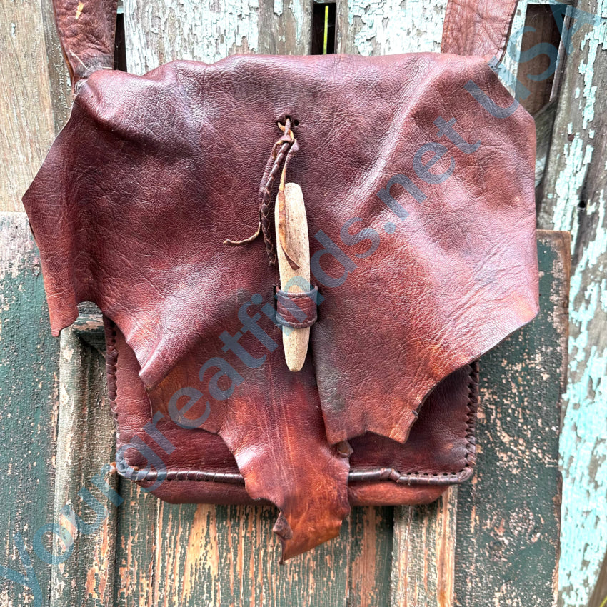 Vintage Dark Brown Leather Driftwood Freeform Shoulder Bag