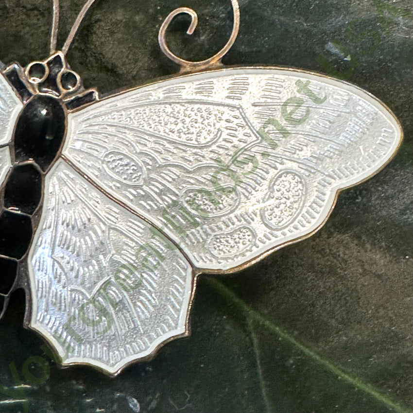 Vintage David Andersen 925S Sterling Guilloche Enamel Butterfly Pin White