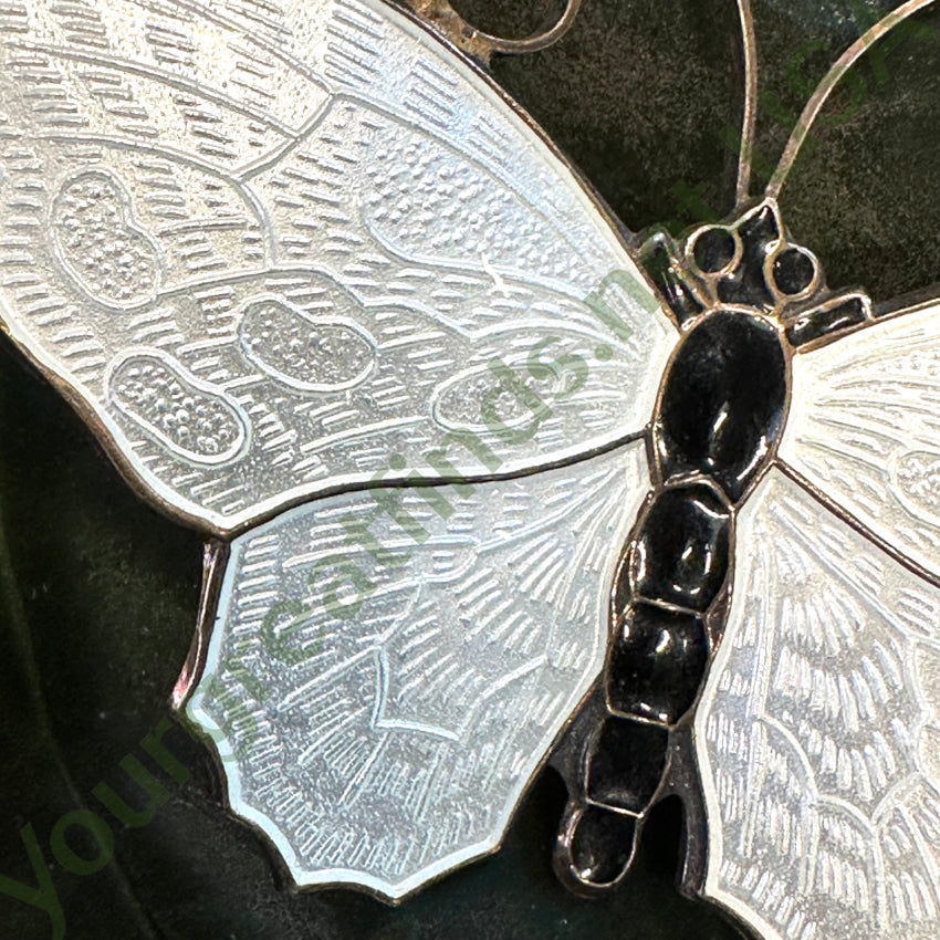 Vintage David Andersen 925S Sterling Guilloche Enamel Butterfly Pin White