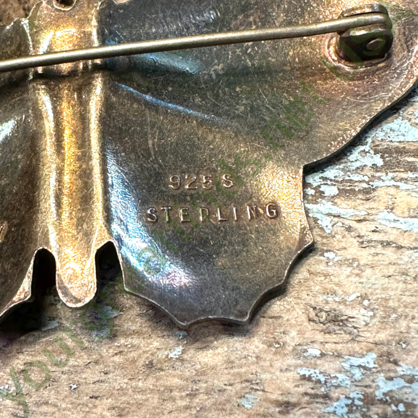 Vintage David Andersen 925S Sterling Guilloche Enamel Butterfly Pin White