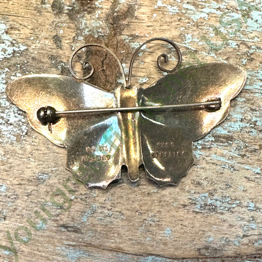 Vintage David Andersen 925S Sterling Guilloche Enamel Butterfly